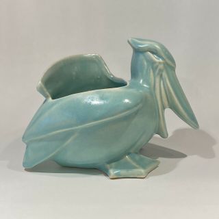 Vintage Nelson Mccoy Aqua Blue Pelican Bird Pottery Ceramic Planter - Signed