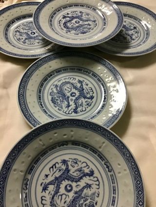 Vintage Made In China Plates 5 Dragon Blue And White Set Of 6 Small Plates
