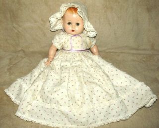 1950s Imperial Crown Toy Co 14 " Baby Doll In Dress & Hat,  Sleep Eyes,  Cute