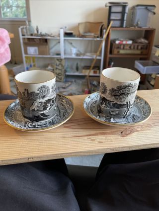 2 Copeland Spode‘s One Marked Tiffany Company N.  Y.  Gold Rim Tea Cups & Saucers