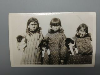 Vintage Six Little Arctic Natives Alaska Vintage Black & White Post Card