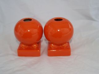 Vintage 1936 " Radioactive Red " Fiesta Bulb Candle Holder Pair -