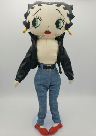 Cool Betty Boop Plush Doll Toy 1999 Kellytoy Jeans Leather Jacket Earrings Shoes