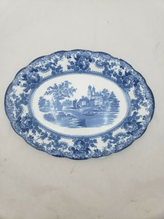 Antique Colonial Pottery Stoke England Winkle Co Togo Blue Oval Serving Platter