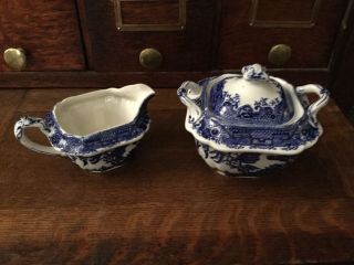 Ye Olde Willow Staffordshire Sugar Bowl And Creamer