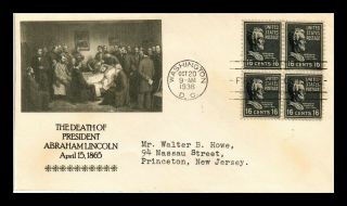 Dr Jim Stamps Us Death Of President Lincoln Fdc Cover Scott 821 Block
