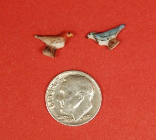 Birds,  Tiny Hand Painted Wild Birds,  Blue Bird And Finch?,  1:12 Scale
