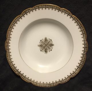 19th Century Antique M.  Redon Limoges Heavy Gilding Scalloped Soup Bowls (4) 3