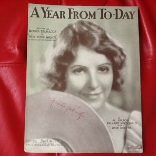 Norma Talmadge Signed 1929 Music Sheet " York Nights " Silent Film Star