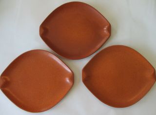 Set 3 Salad Plates Vintage Roseville Art Pottery Terra Cotta Raymor Pattern Exc
