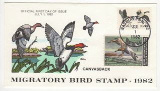 Sss: Collins Hp Fdc 1982 $7.  50 Migratory Bird Stamp Canvasback Sc Rw49
