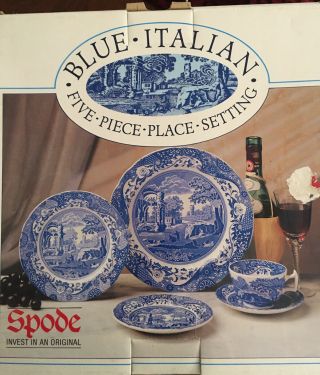 For Nancyshopper1 Spode Blue Italian 5 Pc Place Setting England W/box