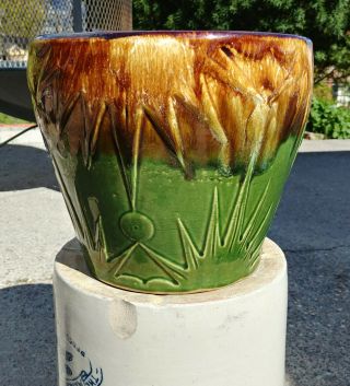 Vintage Roseville Ransbottom 1400 Large 9” Jardinière Pottery Vase,  Green/brown