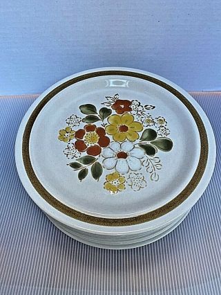 Vintage Mid Century Pebble Stone Sigma Dinner Plates 10 1/2 " Flowers Japan