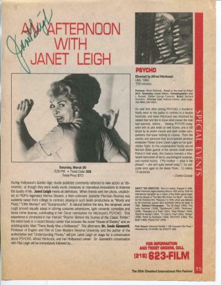 Janet Leigh Autograph In Horror Movie Psycho Touch Of Evil Signed Photo Page