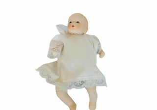 Russ Berrie Doll Vtg Porcelain Baby Miniature Figurine Babies Cloth Dress Gift 1