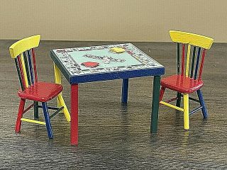 Handmade Miniature Monopoly Table Two Chairs