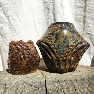 Studio Art Pottery/stoneware Vase/altered & Textured Ceramics/artist Signed