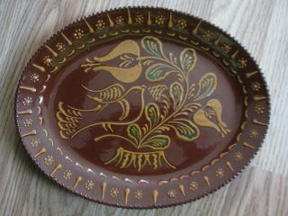 Vintage 1995 Signed Ch Ned Foltz Pottery Redware Folk Art Platter Tulip Bird Pa