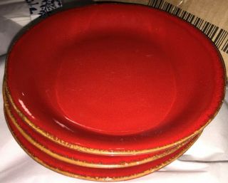 (3) Vietri Rosso Vecchio Red Salad Bowl Plate Available Euc 7.  5 " 7 5/8 "