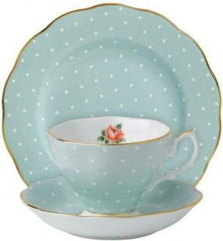 Royal Albert Polka Rose Vintage 3 Piece Porcelain Tea Set Place Setting