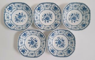 Set Of 5 Johnson Brothers Indies Blue Square Cereal Bowls Made In England