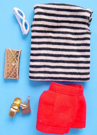 1962 - 63 Barbie Black & White Striped Tee Shirt & Red Shorts & More
