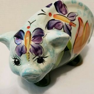 Russian Anatoly Turov Art Ceramic Handpainted Pig Signed By Artist.  Bright.  Fun