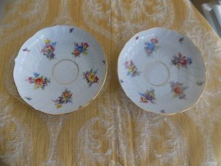 Set Of 2 Antique Meissen Hand Painted Bowls With Flowers And Butterflies