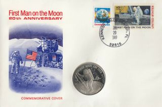 (74927) Gb Usa Marshall Islands $5 Coin Cover Moon Landing Kennedy Space 1989