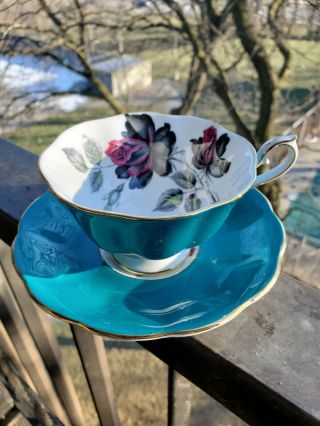 Gorgeous Vintage Royal Albert Teacup & Saucer Wide Mouth Teal Masquerade
