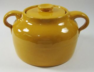 Vintage Bauer California Pottery Bean Pot Golden Yellow Ware Lid Double Handle