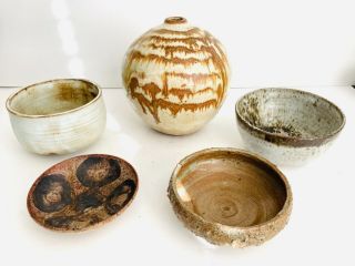 Set Of 3 Japanese Style Mid Century Modern Studio Pottery Art Vases