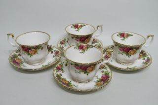 Royal Albert " Old Country Roses " Bone China 4 Footed Cups & Saucers 22k