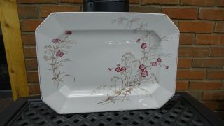 Antique Wood & Son England Ironstone Platter With Red,  Brown Flowers And Leaves,