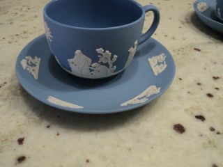 Vintage Wedgwood Blue Jasperware 2) Cup & Saucer Neoclassic Motif - Euc