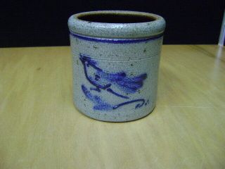 Vintage Rowe Pottery 1983 Salt Glaze Stoneware Crock With Bird Design Euc