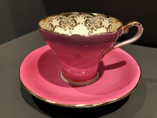 Vintage Aynsley Bone China Hot Pink Corset Tea Cup & Saucer