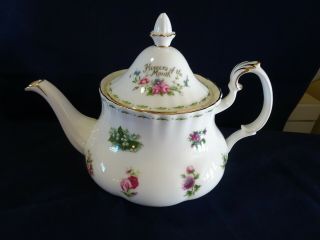 Vintage Royal Albert Flower Of The Month Teapot - 1984 - Each Month Flower Pictured