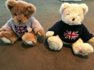 2 Harrods Teddy Bears With Union Jack Sweaters 14 " Tall
