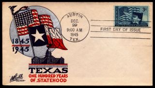 Scott 938 3 Cents Texas - Staehle Fdc - Multicolored Unaddressed Planty 938 - 29