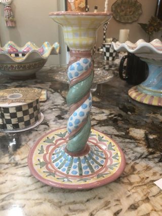 Mackenzie Childs Pottery Twist Candle Holder Candlestick