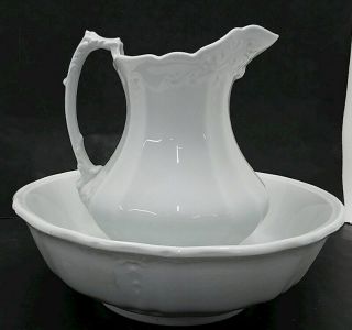 Vintage Johnson Brothers Antique Ironstone White Pitcher And Wash Basin England