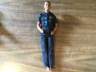 Vintage African American Mattel Ken Doll,  In Police Outfit