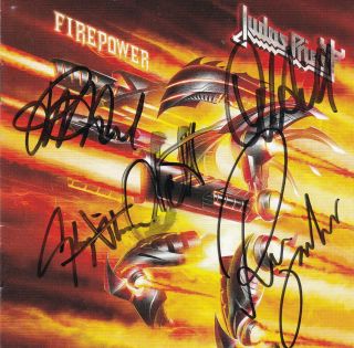 Judas Priest Firepower Signed Cd All 5 Members Very Rare Autographed Rob Halford