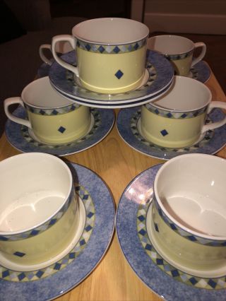 Royal Doulton Carmina Fine Porcelain Cups And Saucers Set Of 7 Mugs 8 Saucers