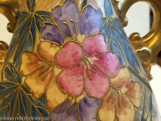 Royal Bonn Franz Mehlem Porcelain Vase Table Antique Lamp Flowers Birds