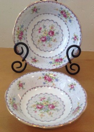 Royal Albert Petit Point Set Of 2 Coupe Soup Cereal Bowls Needlepoint England