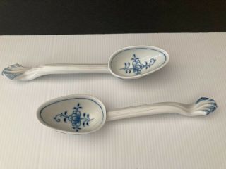 2 Antique Meissen Blue Onion Porcelain Spoons