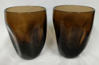 Russel Wright Pinch Imperial Brown Mid Century Art Glass 4 1/2 " Water Tumblers 2